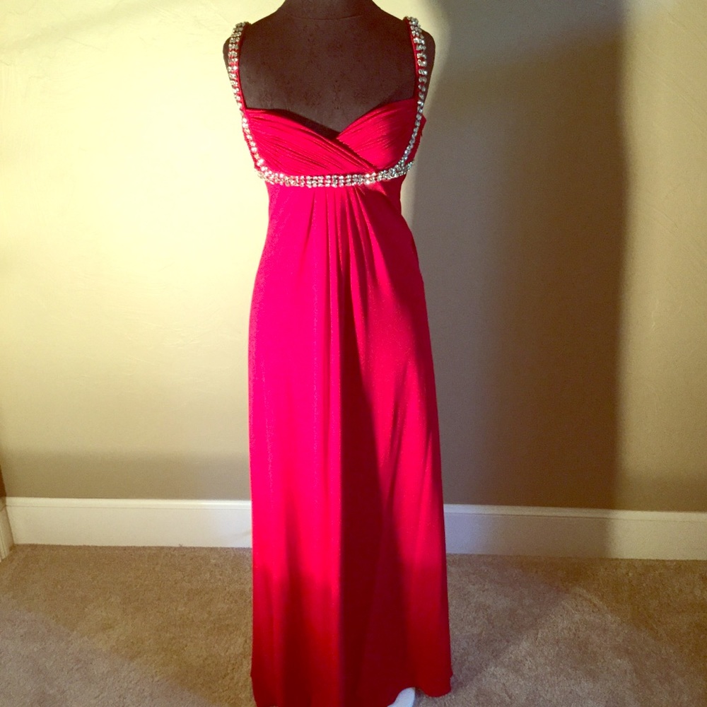 Js Boutique Red Evening Gown With Beaded Straps - image 1